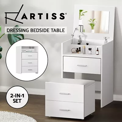 Artiss Dressing Table Bedside Tables 2-in-1 Set Hidden Makeup Mirror Drawers • $139.95