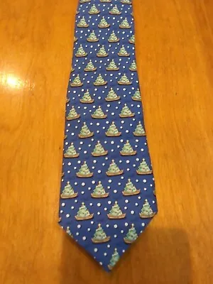 NWT Vineyard Vines Boys Blue Silk Tie With Christmas Tress In Boats • $30