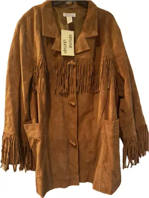 Men's Western Jacket Suede Leather W/Fringes Native American Coat NWT • $45