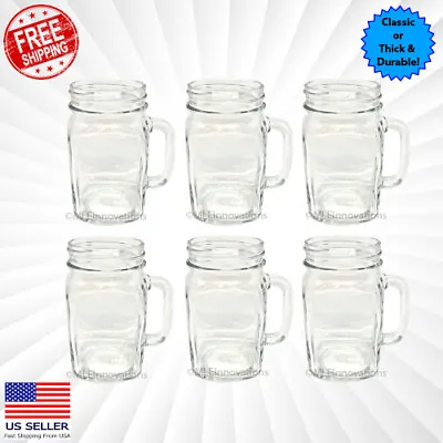 Mason Jar Mug Classic Clear Handle Cup Drinking Mugs Cups Glasses Jars NEW 16oz • $10.99