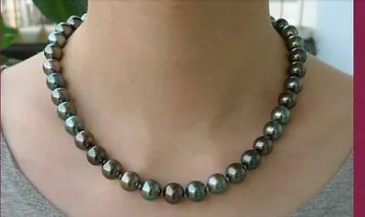 $298 • Buy Stunning AAAA 10- 9mm Natural Peacock  Green Pearl Necklace 18 Inch 