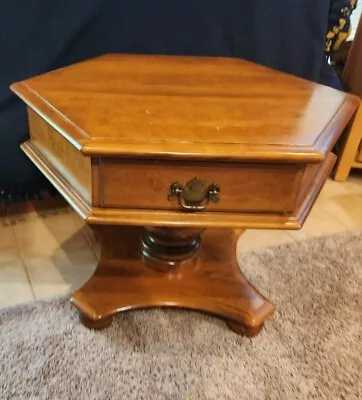 Ethan Allen Heirloom Hexagonal Pedestal End Table Nutmeg Maple Wood • $395