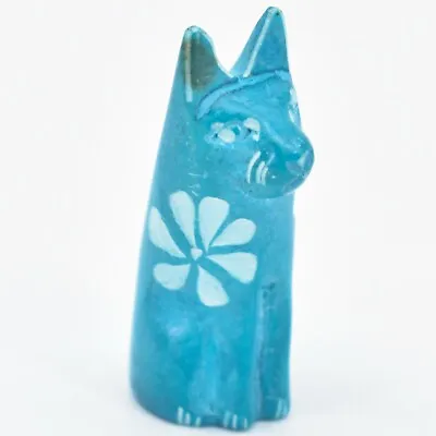 Hand Carved Kisii Soapstone Tiny Miniature Blue Kitty Cat Figurine Made Kenya • $6.59