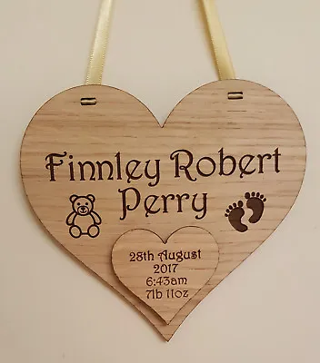£8.99 • Buy Personalised New Baby Christening Gift Engraved Birth Plaque Boy Girl Wooden