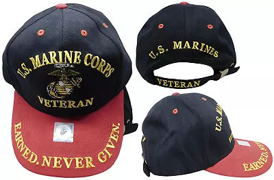 U.S. Marine Corps Veteran EGA Earned. Never Given. Black Red Embroidered Cap Hat • $15.24