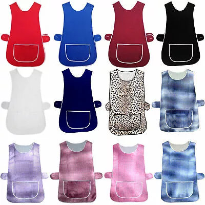 Ladies Women Tabard Apron Overall Kitchen Catering Cleaning Bar Plus Size Pocket • £6.99