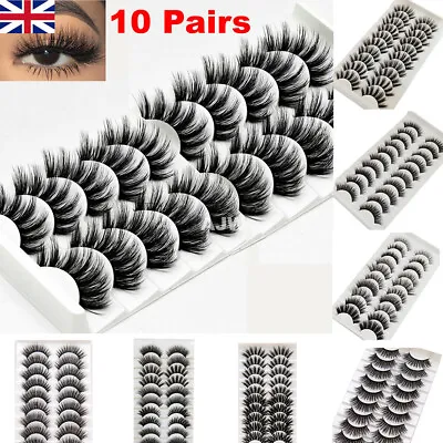 10 Pair 3D Mink False Eyelashes Wispy Cross Long Thick Soft Fake Eyelashes UK • £6.59