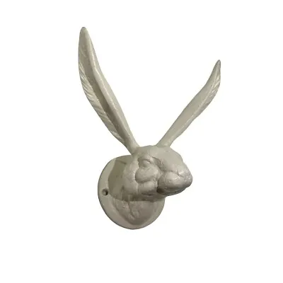 Large White Rabbit Bunny Ears Wall Hook Cast Iron Hare Towel Coat Hanger Rustic • $31.95