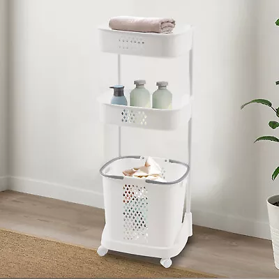 3 Tier Clothes Storage Organizer Shelf Rolling Cart Laundry Hamper Basket Sorter • $44