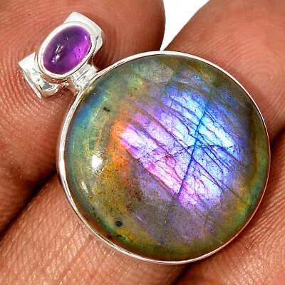 Natural Purple Labradorite & Amethyst 925 Silver Pendant Jewelry CP42027 • £15.83