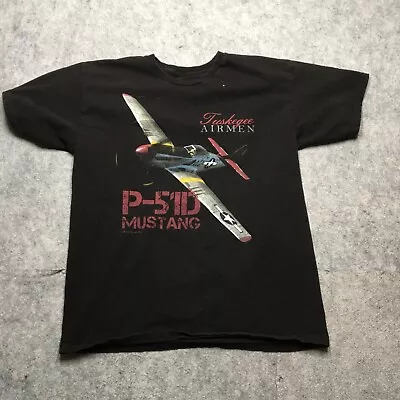 Vintage Labusch Skywear Tuskegee Airmen Shirt Men Large Black P-51D Mustang WWII • $14.95