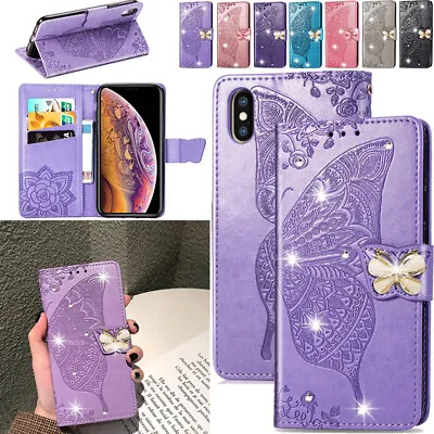 $12.89 • Buy For IPhone 12 13 Pro Max Butterfly Bling Diamond Flip Leather Wallet Case Cover