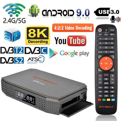 GTMEDIA 8K DVB S2/T2/ATSC FTA Satellite TV Receiver PVR Android Smart TV BOX CI+ • $139.99