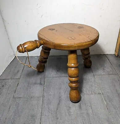 Vintage Solid Turned Wood 3-Legged Milking Stool Rustic Primitive W Handle • $117