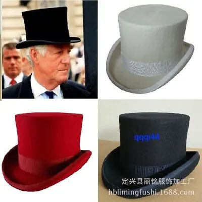 Height 100% Wool Vintage Hat Mad Hatter Performing Magic Top Hat 3 Colors 15cm • $29.09
