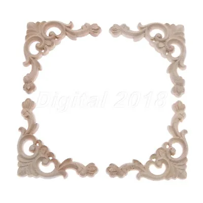 4Pcs Wood Carved Furniture Onlay Applique Unpainted Corner Decal Frame Ornament • $4.59
