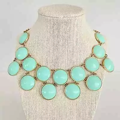 Gold Tone Mint Aqua Bubble Bib Statement Necklace Retro MERMAID SIREN COASTAL • $18