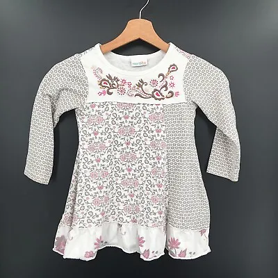 NAARTJIE 100% Cotton Knit Embroidered Tunic Top Ivory Geometric Floral 5 Girls • $16.20