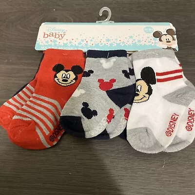 DISNEY BABY MICKEY MOUSE SOCKS 6 PAIRS For 12-24m (shoe Size 5-6) Exact • $8.40