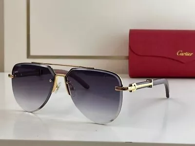 Men Cartier Sunglasses Rimless Wood Gold Frame Eyeglasses Blue Lens • $110
