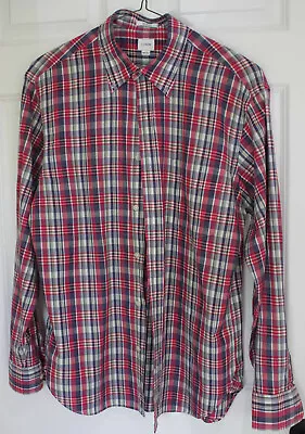 J Crew Mens Madras Plaid Shirt Medium Pink Blue Green Long Sleeve • $11.99