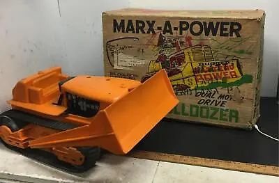 Vtg 1960S MARX-A- POWER DIESEL GIANT ELECTRIC Battery BULLDOZER Tin Toy Box • $149.99