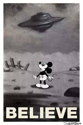 I Want To Believe UFO Flying Saucer Mickey Mouse X-Files Poster/Print • $20