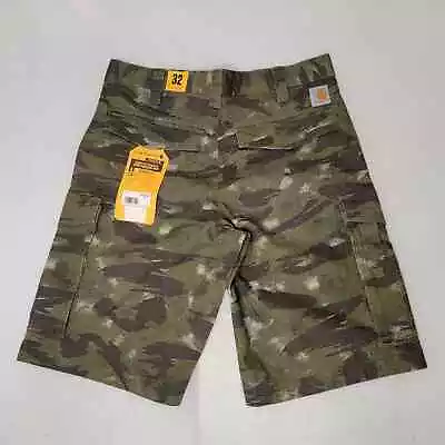 Carhartt GREEN CAMO SHORTS MENS 32 W Rugged Flex Canvas Cargo 11 L RELAXED NWT • $38.88