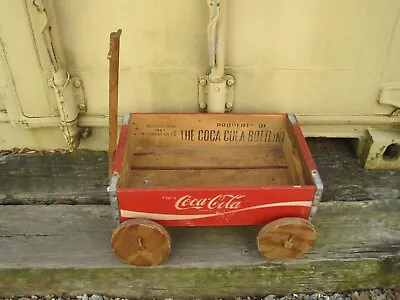 Vintage COCA-COLA WOODEN BOTTLE CRATE WAGON Wooden Coke Handmade Folk Art B7353 • $59