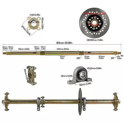 810mm ATV Quad Drift Trike Go Kart Rear Axle Kit W/ Wheel Hub Sprocket Disc • $165.99