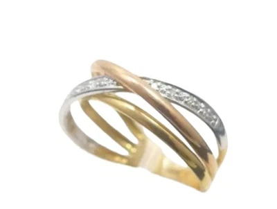 Size 53 (16.8mm) Ring 750 Gold 18carat Tricolor Diamond Diamonds Gold Ring • £233.37