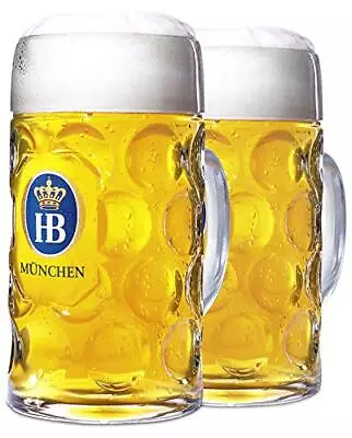 1 Liter HB  Hofbrauhaus Munchen  Dimpled Glass Beer Stein - 2pk • $47.31