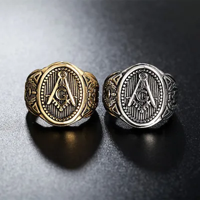 4 Colors Stainless Steel Gold Plated Masonic Freemason Lodge G Pillars Band Ring • $13.99