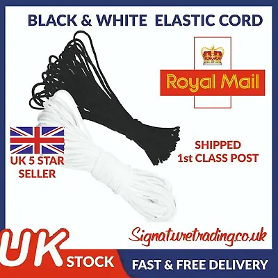 £0.99 • Buy 3mm Elastic Cord SOFT Round Strap Sewing Craft For Face Mask Black Or White