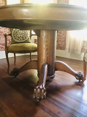 Antique Larkin Round Paw/Claw Foot Quarter-sawn Oak Wood Pedestal Dining Table • $1800