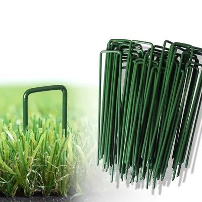 £11.99 • Buy 50 Pack Green Garden Pins Artificial Grass Turf U Pegs Metal Staples Hook Strong