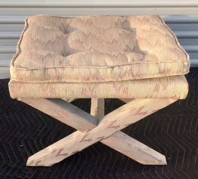 Vintage Mid Century X Bench Upholstered Tufted Ottoman Stool • $250