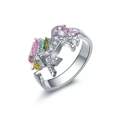 Unicorn Diamond Ring Adjustable Opening Rainbow Color Cartoon Fashion Ring`UK • £2.87