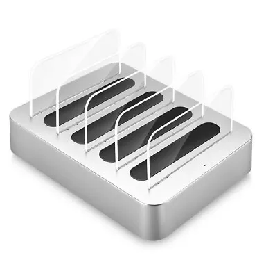 4 Port USB Charging Station Dock  - Multi Device Charger Organizer -Silver • $15.95