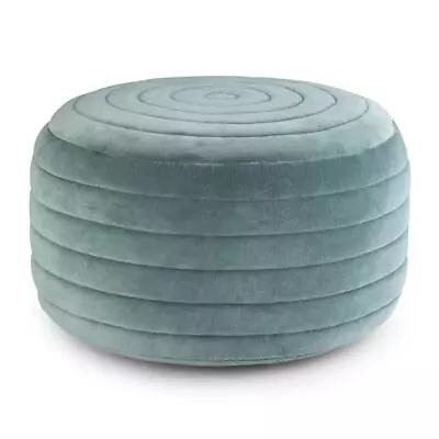 Simpli Home Mission Style Round Pouf 14  X 20.08  In Turquoise Velvet Fabric • $95.74