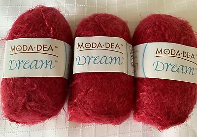 MODA DEA Dream Yarn - Lot Of 3 - Color Raspberry - 93 Yds Each • $10
