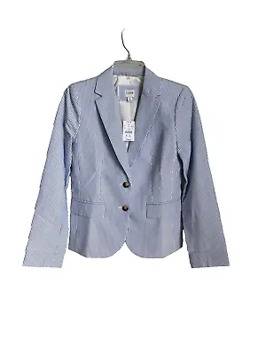 J. Crew Blue White Pin Striped Schoolboy Seersucker Double Button Blazer Size 0 • $118.80