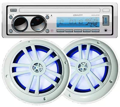 $79.99 • Buy Gravity Marine Boat AM FM BT Receiver +2x Gravity 6.5  Marine Speakers White LED