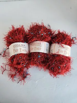 Lot Of 3 Moda Dea Fur Ever Red Hot And Blue NEW Red Blue Skein Yarn  • $14.98