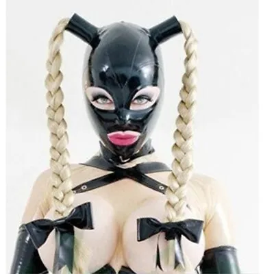 $64 • Buy Latex Hood With Double Blond Ponytail Wigs Beautiful Girl Headgear Rubber Mask