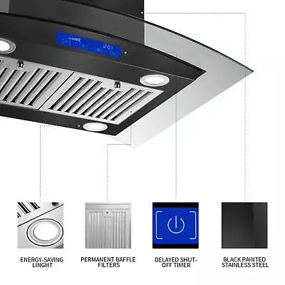 30/36 Inch Island Mount Range Hood Kitchen Vent 900CFM 3-Speed Touch Panel Black • $299.99