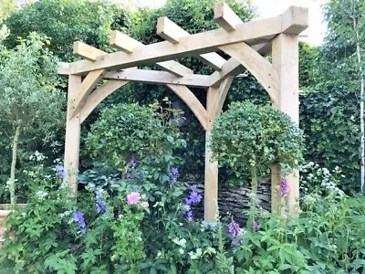 OAK CORNER PERGOLA HANDMADE Gazebo Wood Garden Furniture Garden Shelter • £2895