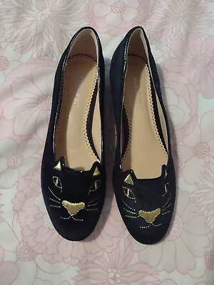 Hot Women Olympia Cat Velvet Flats Loafers Black Gold Heels Charlotte Shoes New • £28