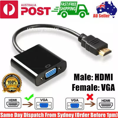 HDMI To VGA 1080P HD Video Adapter Cable Converter Chipset Built-in Connector • $5.95