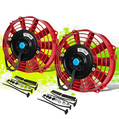 2 Set 7  High Performance Electric Slim Radiator Cooling Fan+Mounting Kit Red • $39.33